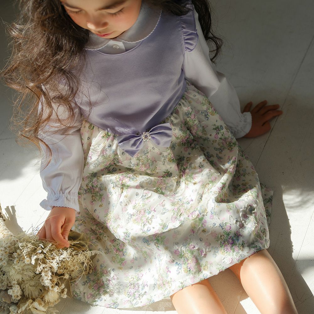Japan made, floral chiffon dress with removable ribbon Purple model image 4