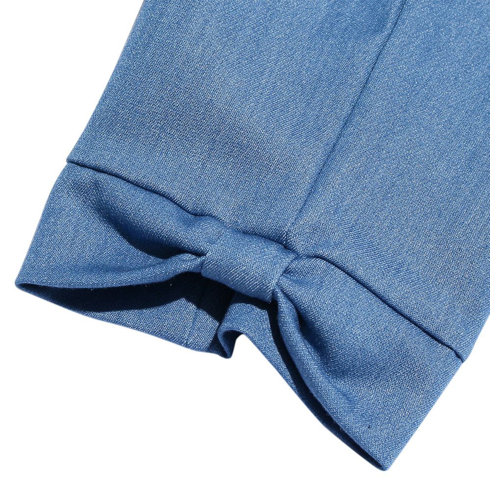 Stretch denim wind hem ribbon motif three-quarter length pants Blue Design point 1
