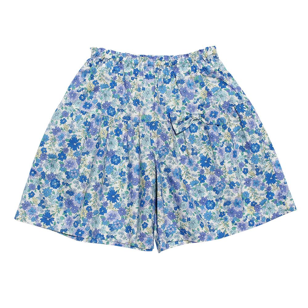 Curotto pants with Japanese floral pattern ribbon Blue front