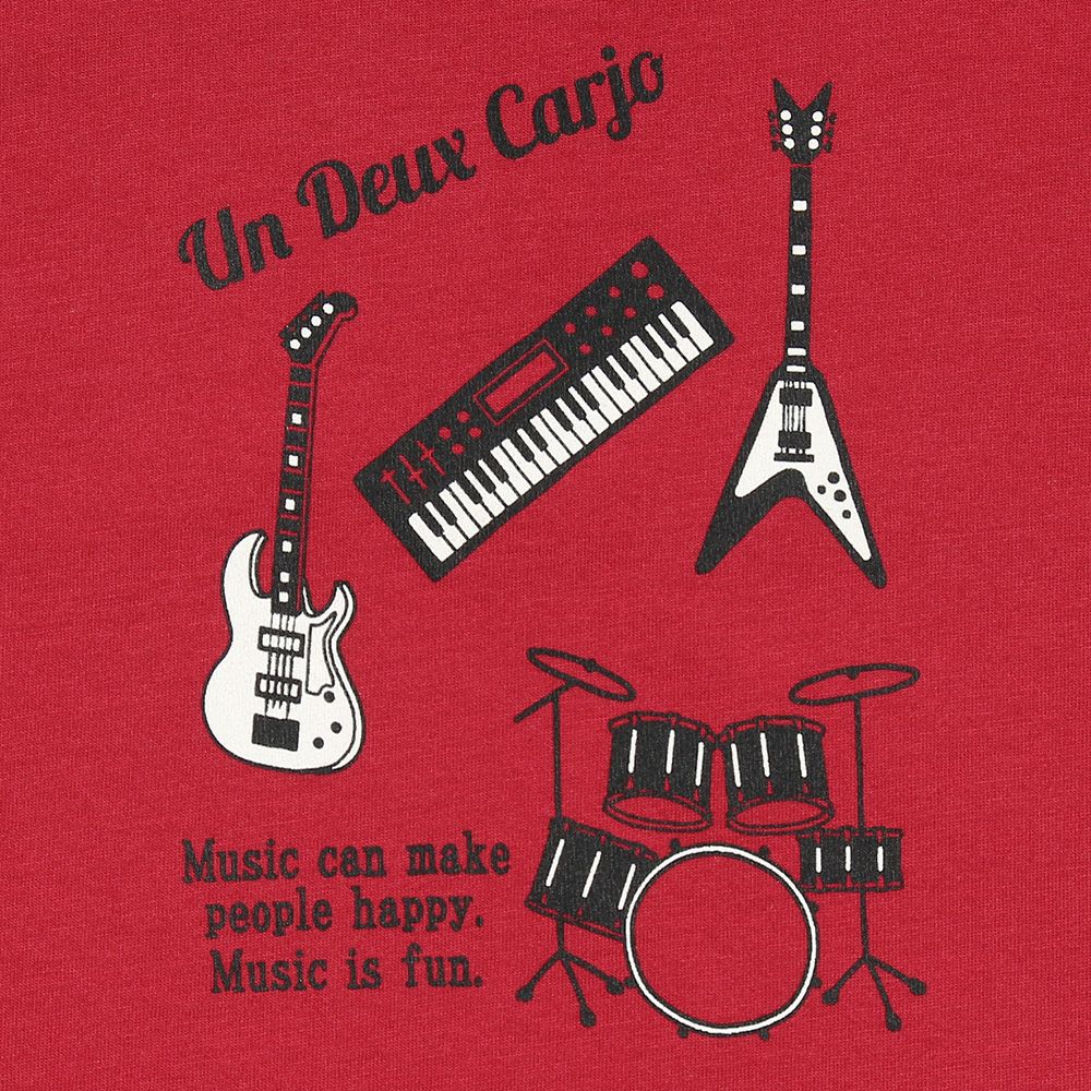 100 % cotton musical instrument series guitar & drum motif print T -shirt Red Design point 1