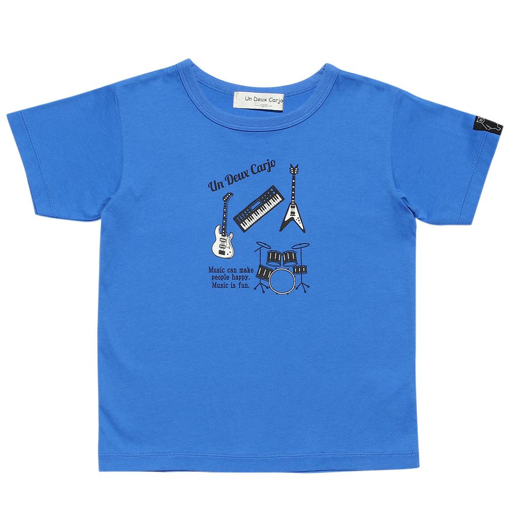 100 % cotton musical instrument series guitar & drum motif print T -shirt Blue front