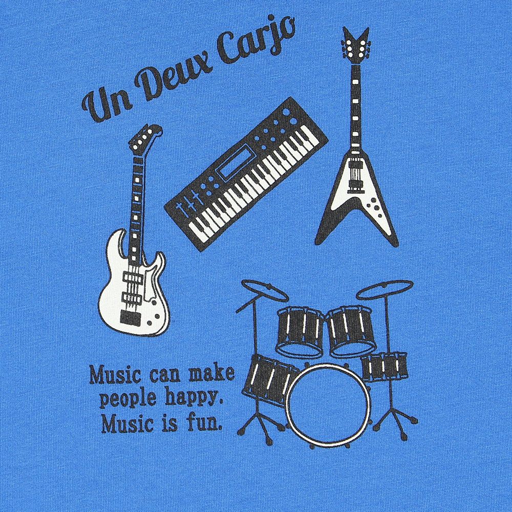 100 % cotton musical instrument series guitar & drum motif print T -shirt Blue Design point 1