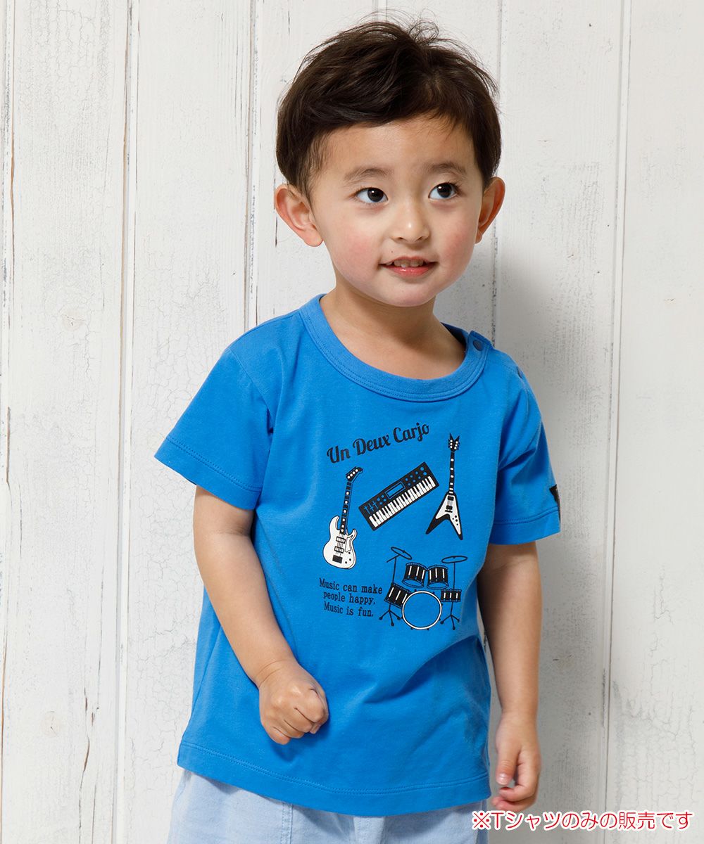 Baby size 100 % cotton musical instrument series guitar & drum motif print T -shirt Blue model image 1