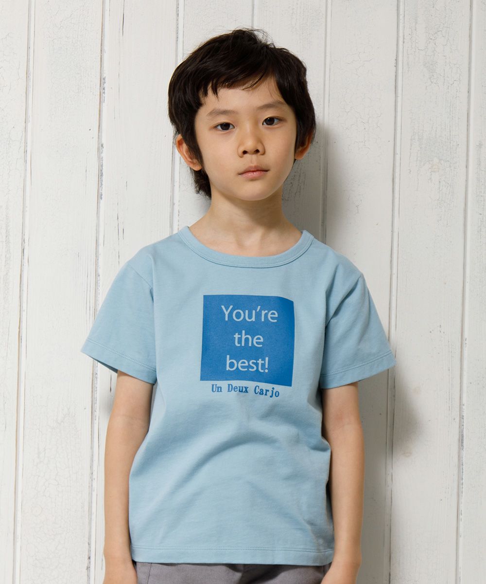 Children's clothing boy 100 % Cotton Message Logo Print T -shirt Blue (61) Model image up