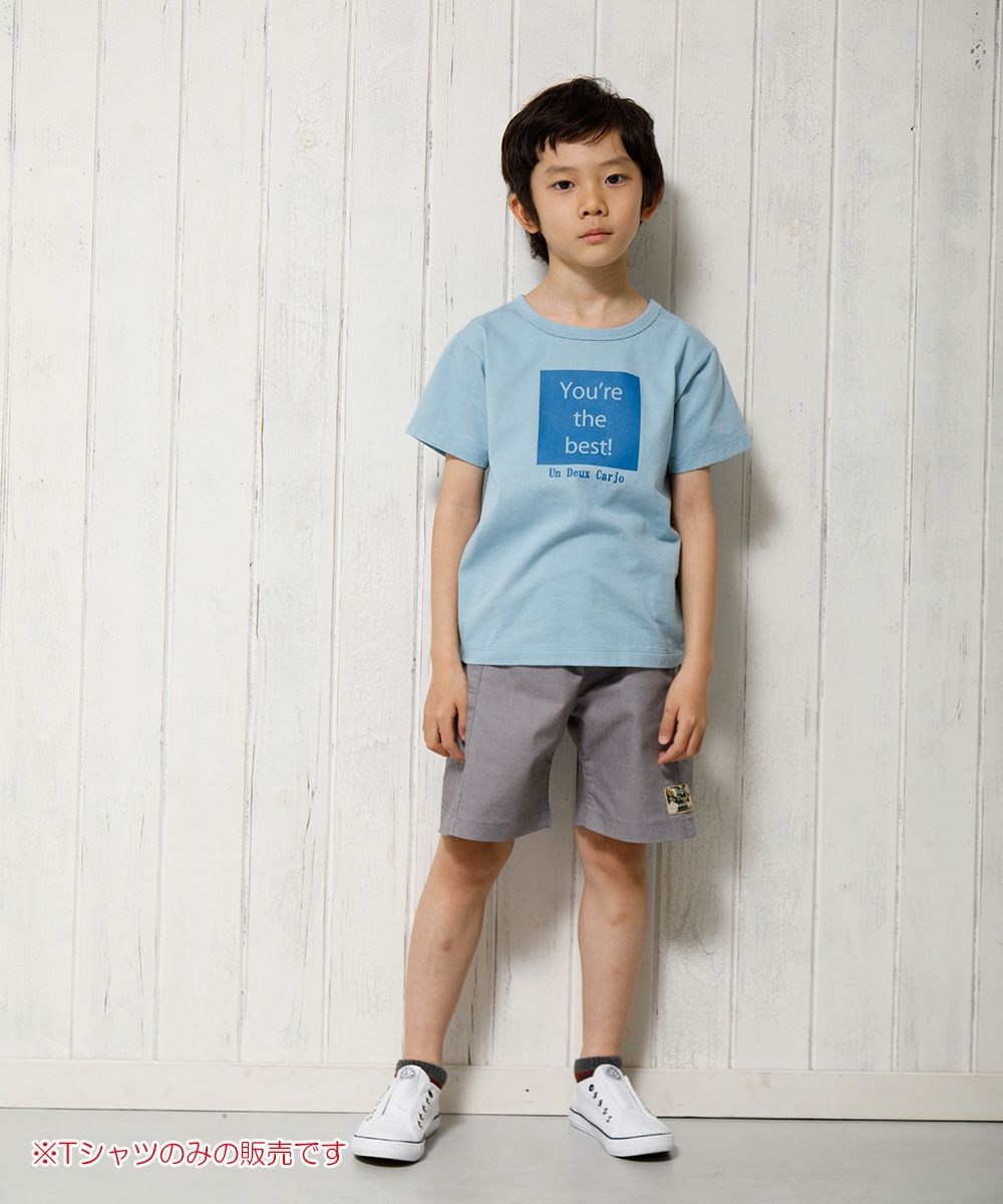 Children's clothing boy 100 % cotton Message logo Print T -shirt Blue (61) Model image whole body