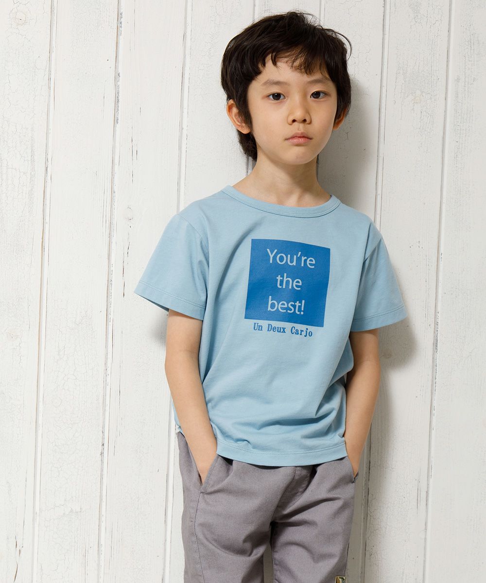 Children's clothing boy 100 % Cotton Message Logo Print T -shirt Blue (61) Model Image 3