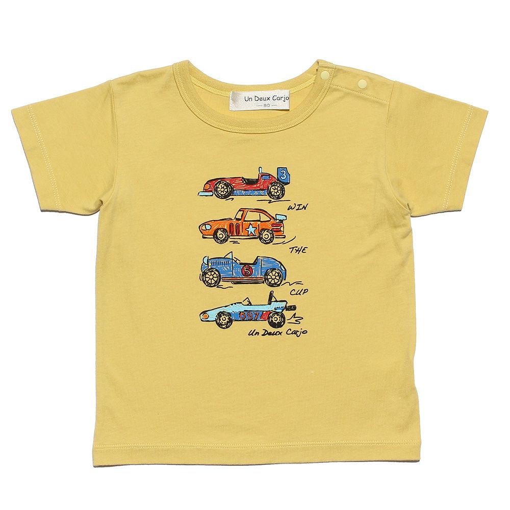 Baby size 100 % cotton vehicle series car print T -shirt Yellow front
