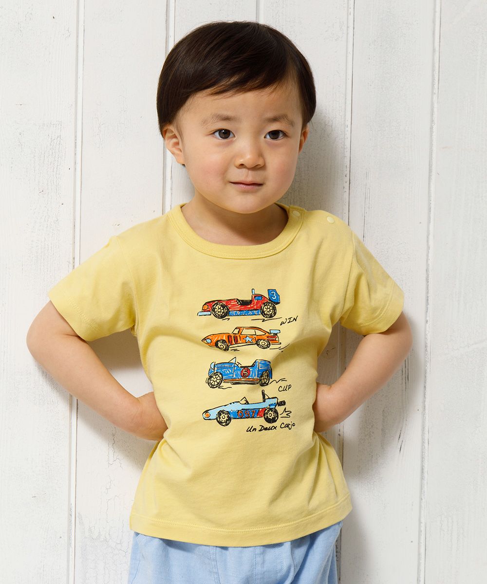 Baby size 100 % cotton vehicle series car print T -shirt Yellow model image up