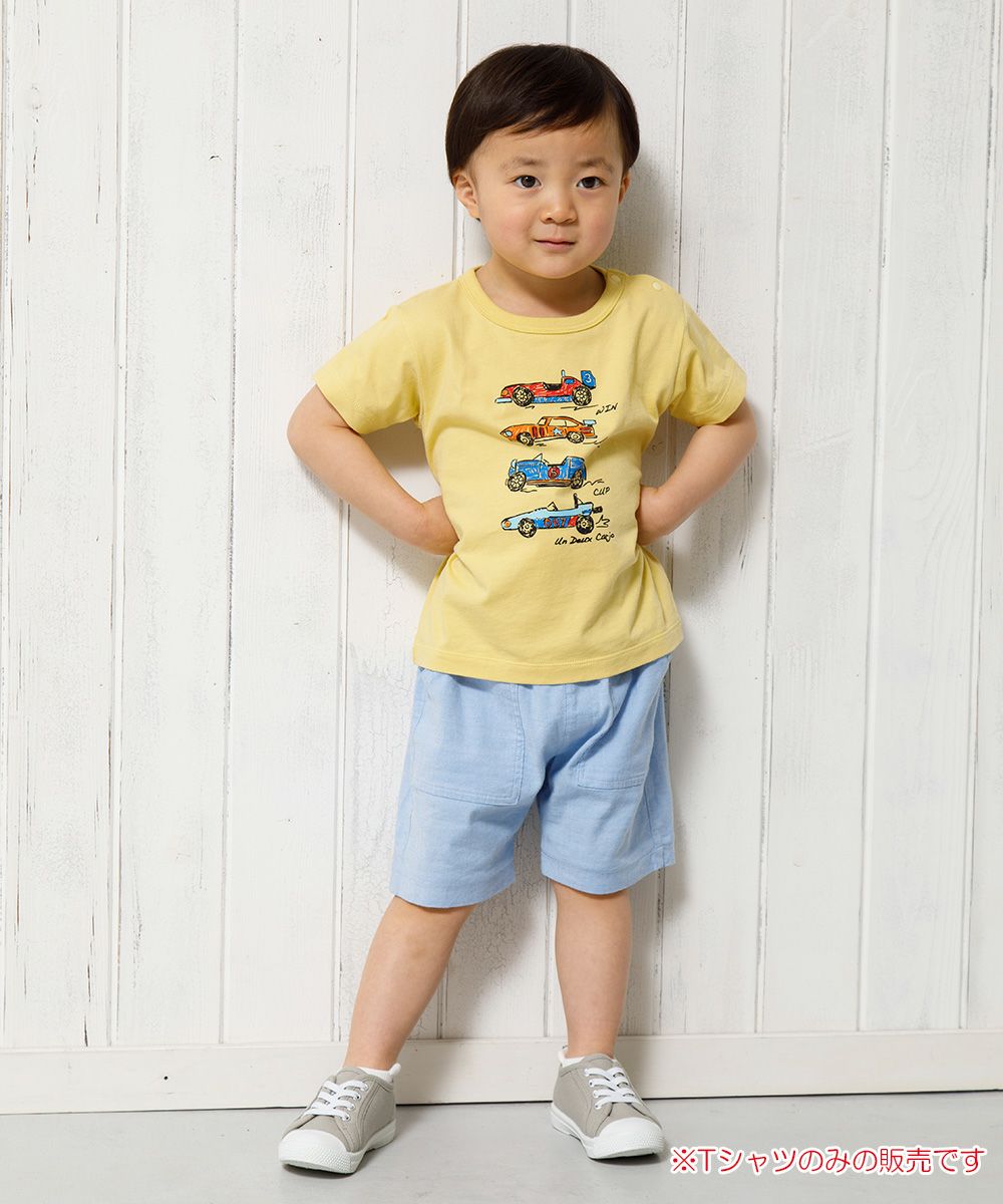 Baby size 100 % cotton vehicle series car print T -shirt Yellow model image whole body