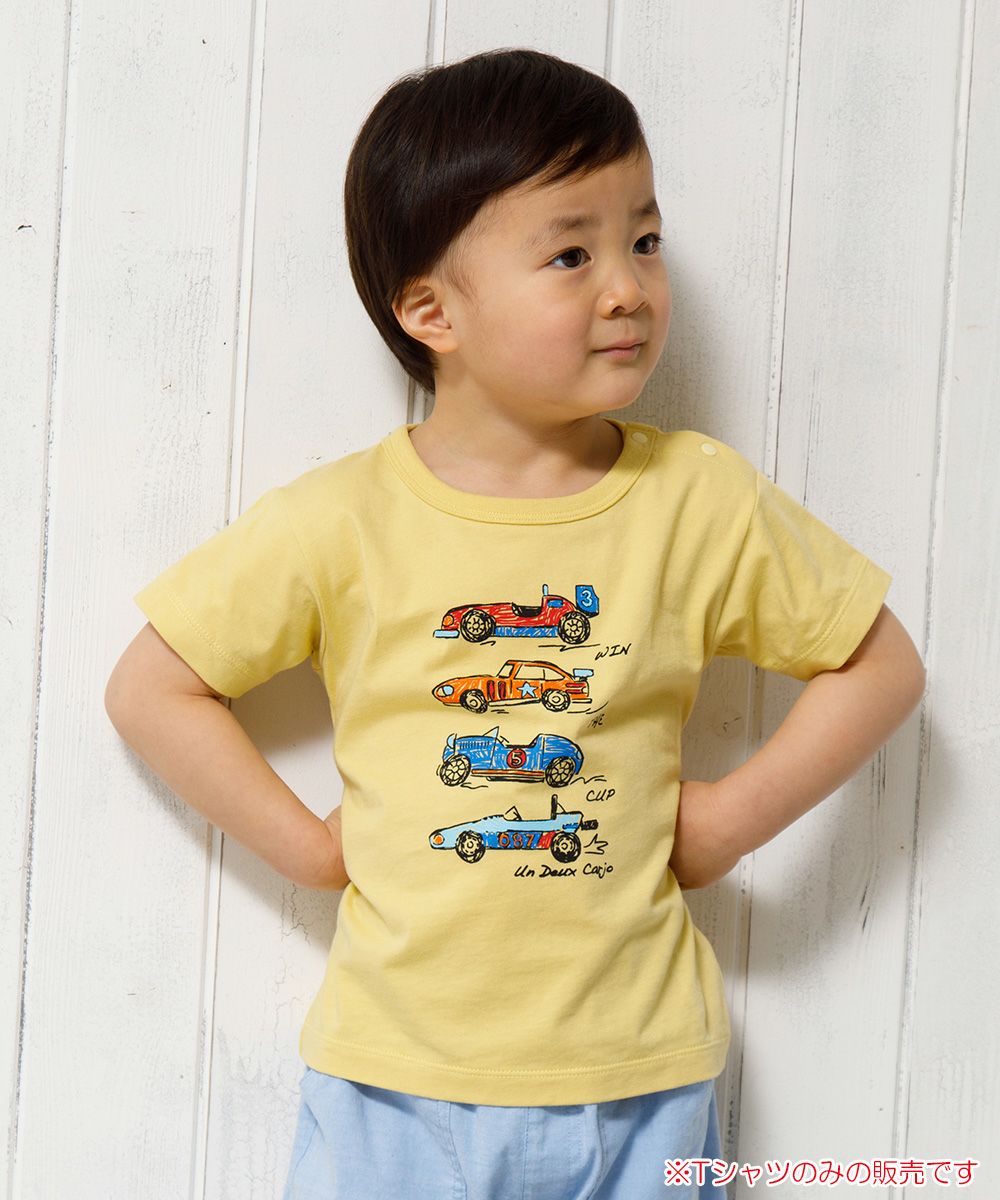 Baby size 100 % cotton vehicle series car print T -shirt Yellow model image 1