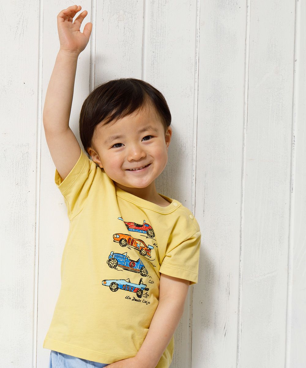 Baby size 100 % cotton vehicle series car print T -shirt Yellow model image 4