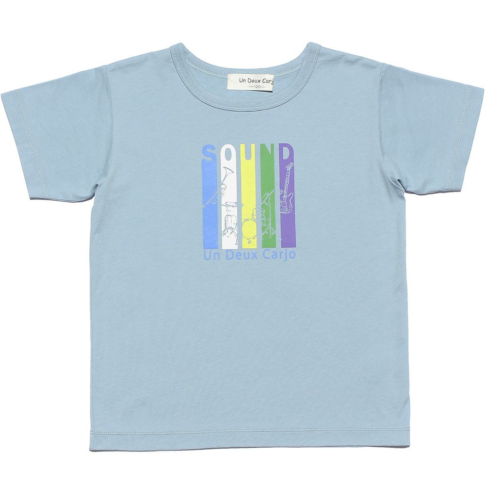 Musical instrument series 100 % cotton logo print T -shirt Blue front