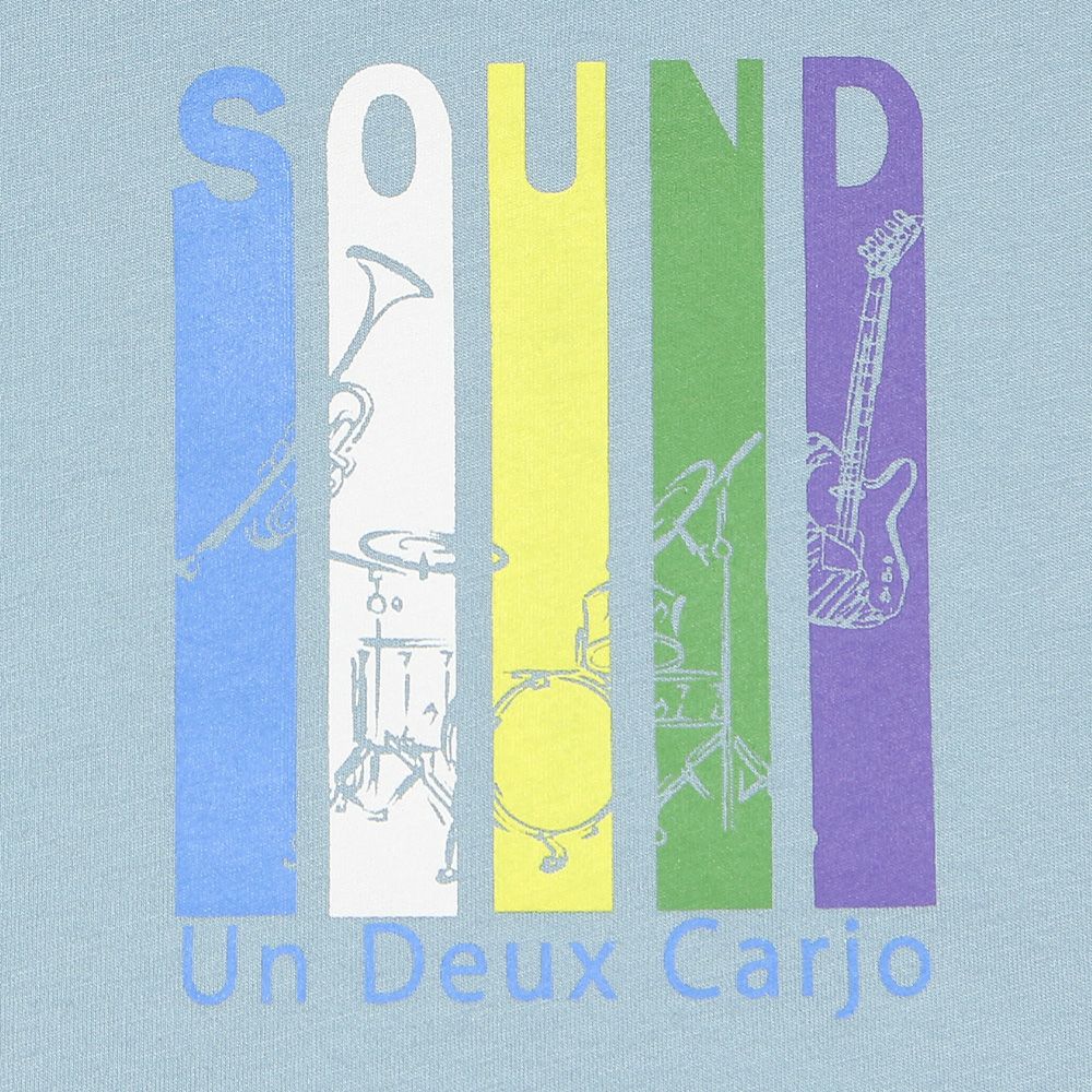 Musical instrument series 100 % cotton logo print T -shirt Blue Design point 1