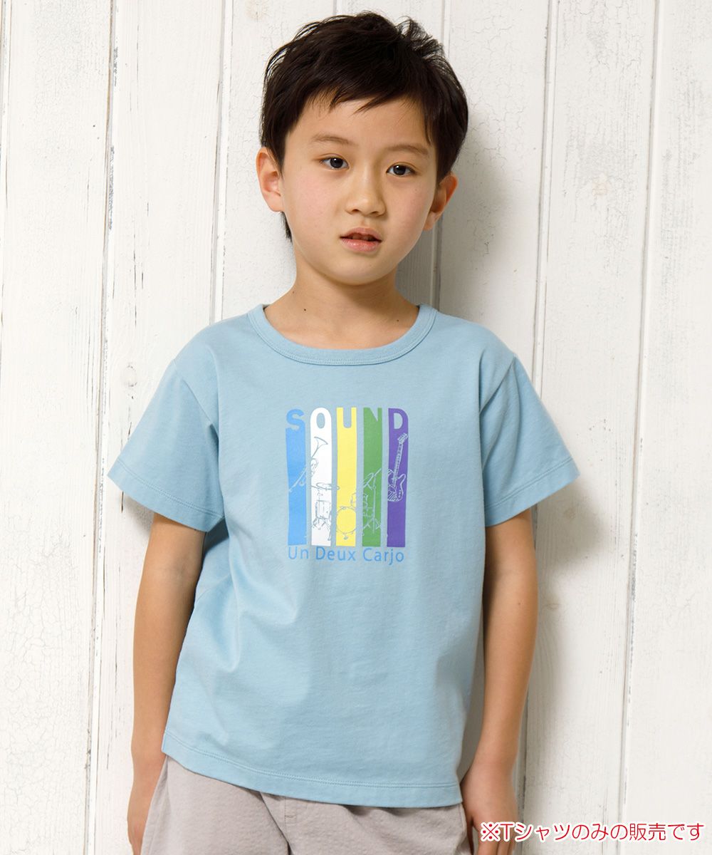 Musical instrument series 100 % cotton logo print T -shirt Blue model image 1