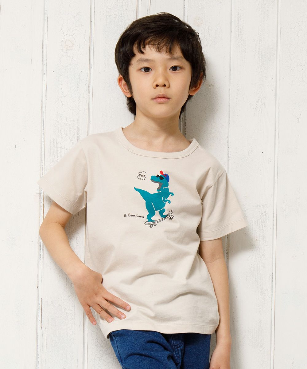 100 % cotton Dinosaur & Skebo Proper Animal Series T -shirt Beige model image up