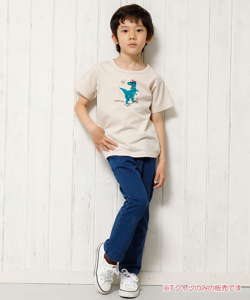 100 % cotton Dinosaur & Skebo Proper Animal Series T -shirt Beige model image whole body