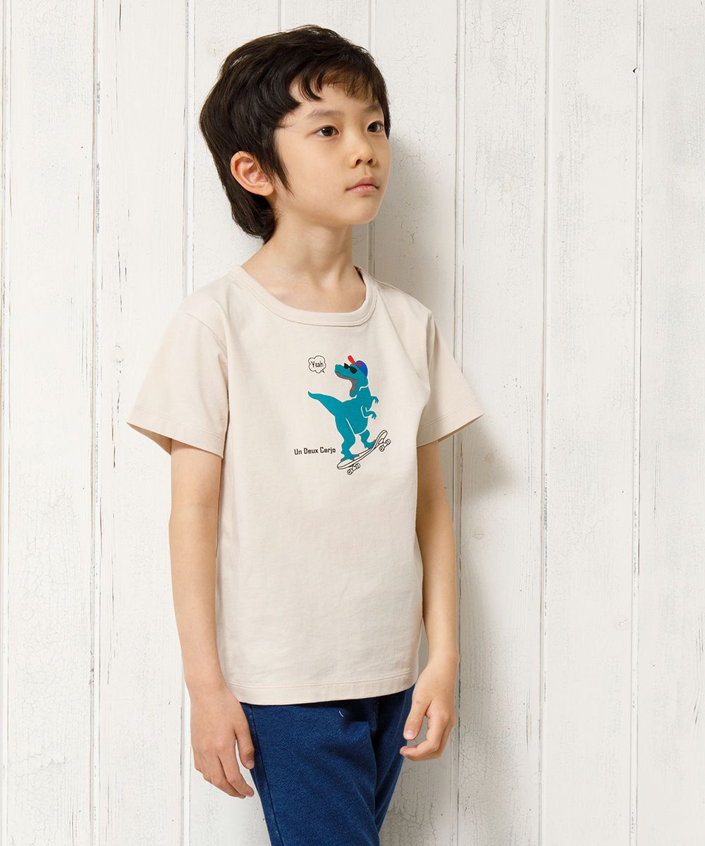 100 % cotton Dinosaur & Skebo Proper Animal Series T -shirt Beige model image 3