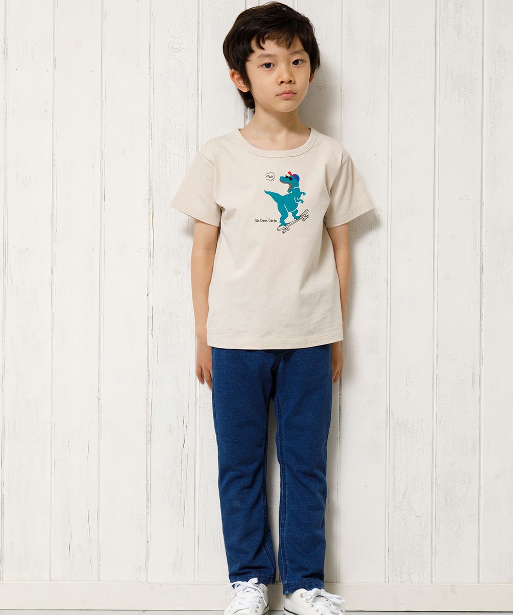 100 % cotton Dinosaur & Skebo Proper Animal Series T -shirt Beige model image 4