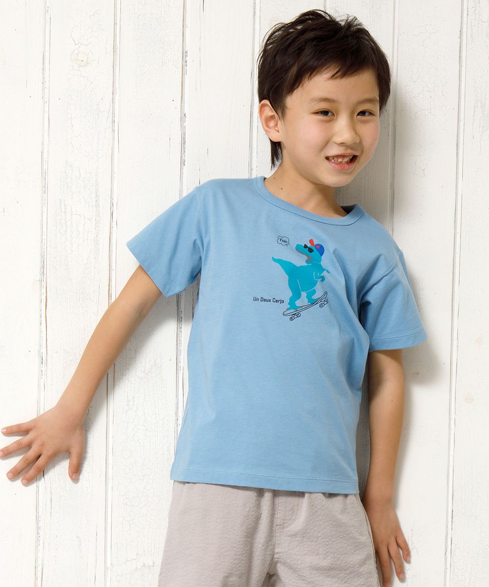 100 % cotton Dinosaur & Skebo Proper Animal Series T -shirt Blue model image up