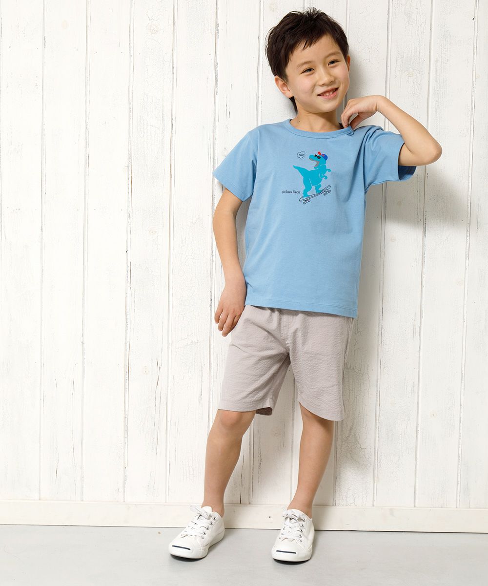 100 % cotton Dinosaur & Skebo Proper Animal Series T -shirt Blue model image 2
