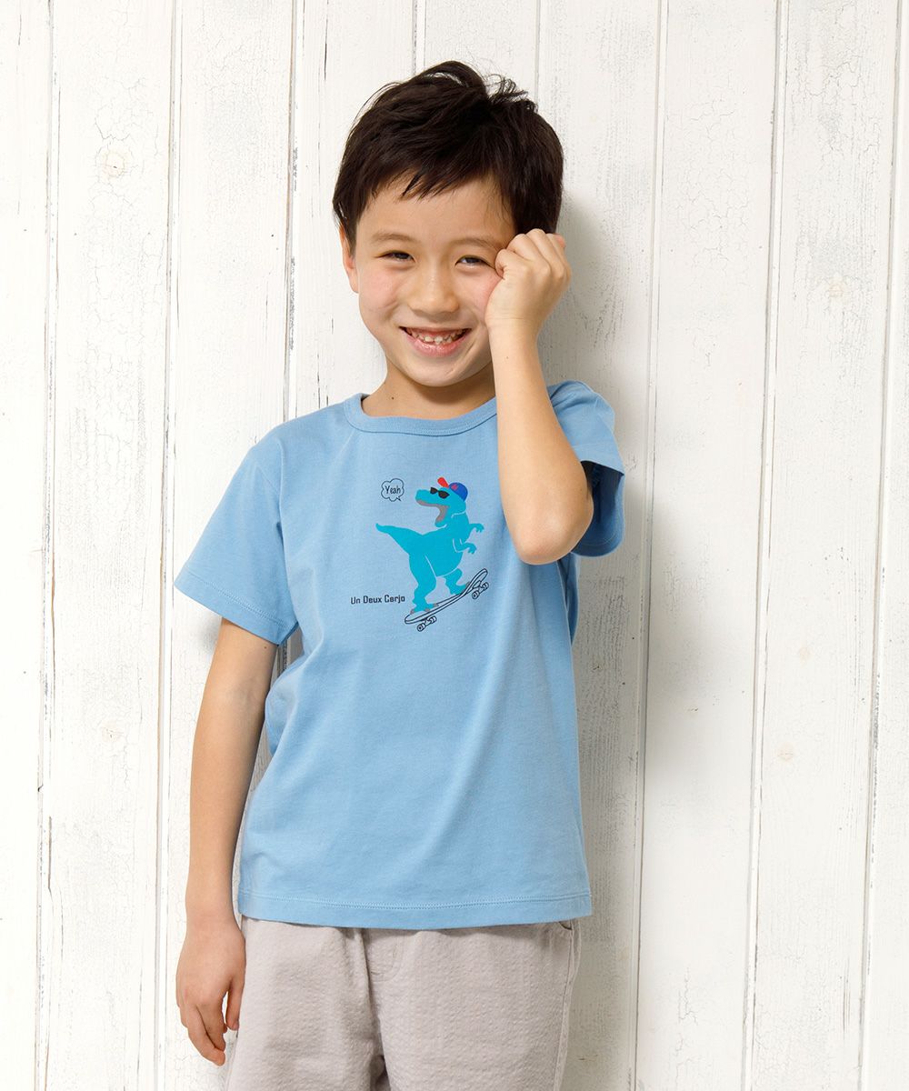 100 % cotton Dinosaur & Skebo Proper Animal Series T -shirt Blue model image 3