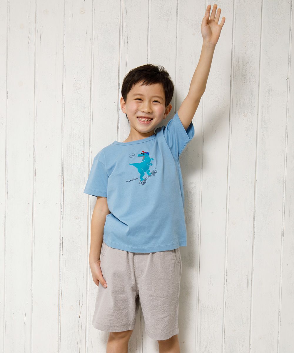 100 % cotton Dinosaur & Skebo Proper Animal Series T -shirt Blue model image 4