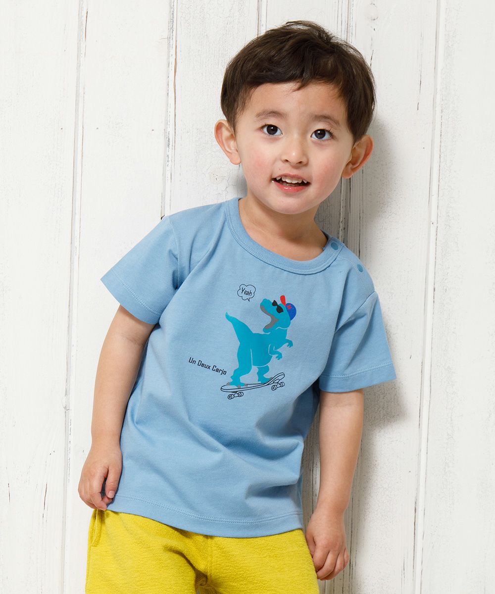 Baby size 100 % cotton Dinosaur & Skeeper Print Animal Series T -shirt Blue model image up