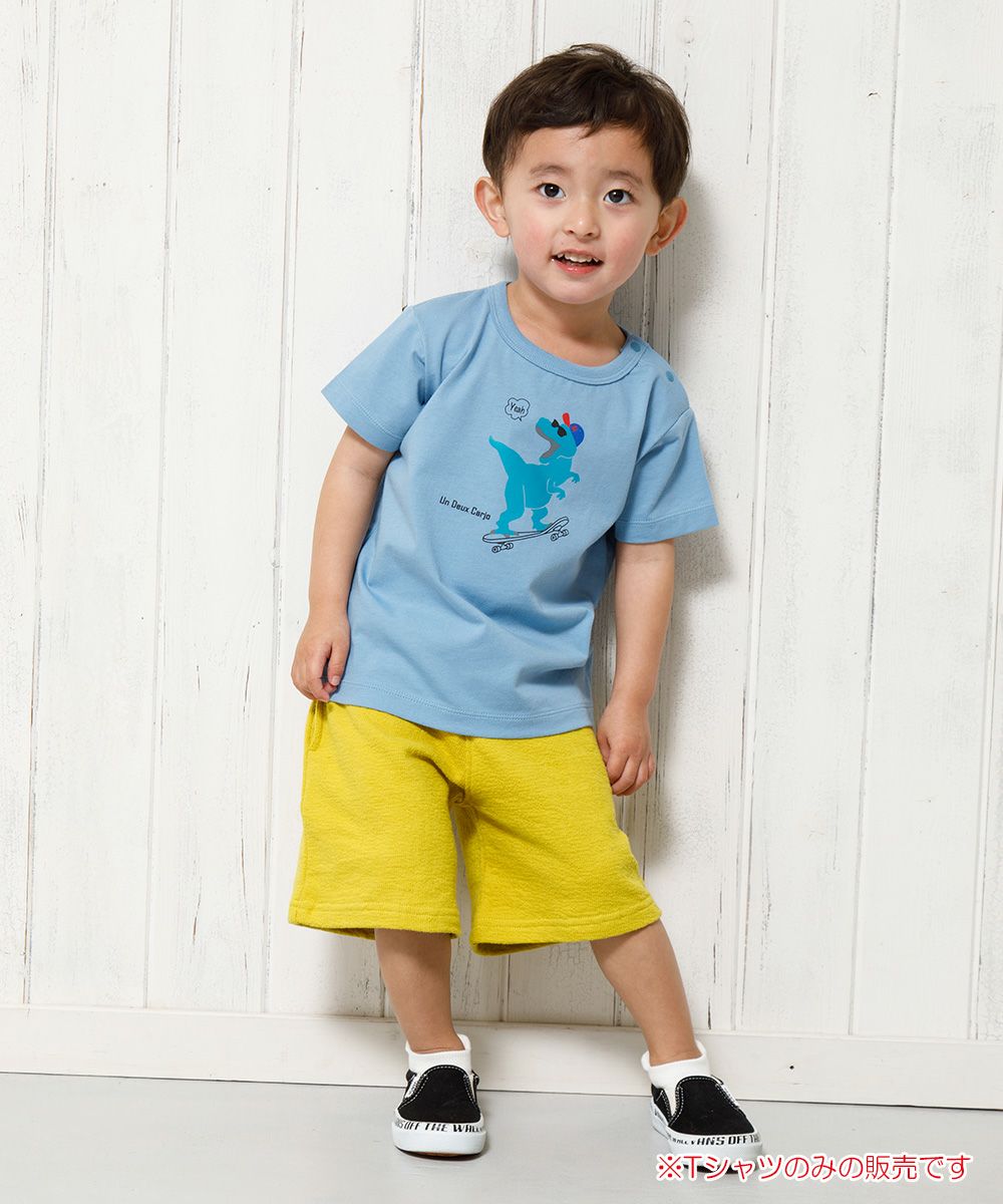 Baby size 100 % cotton Dinosaur & Skeeper Print Animal Series T -shirt Blue model image whole body