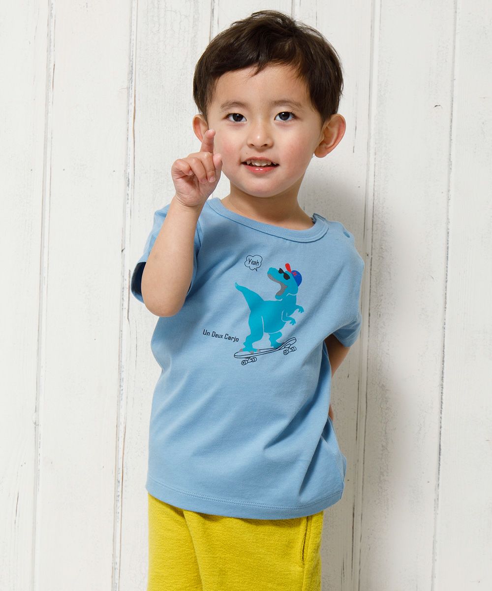 Baby size 100 % cotton Dinosaur & Skeeper Print Animal Series T -shirt Blue model image 3