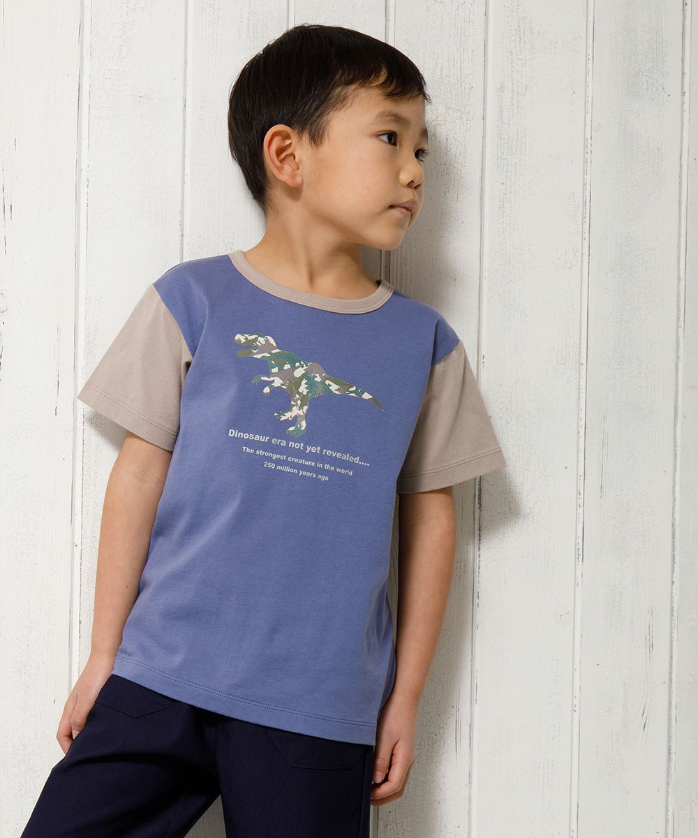100 % cotton camouflage pattern dinosaur print animal series T -shirt Purple model image 3