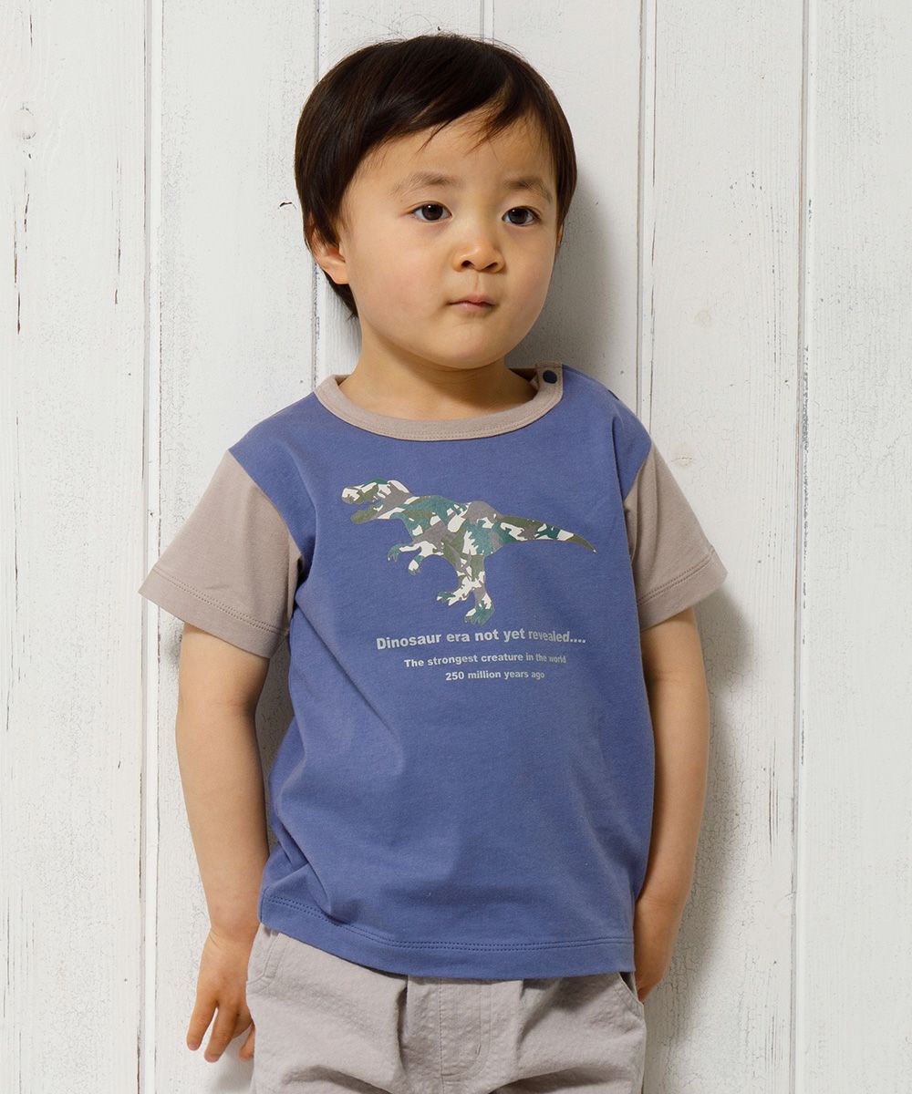 Baby size 100 % cotton camouflage dinosaur print animal series T -shirt Purple model image up