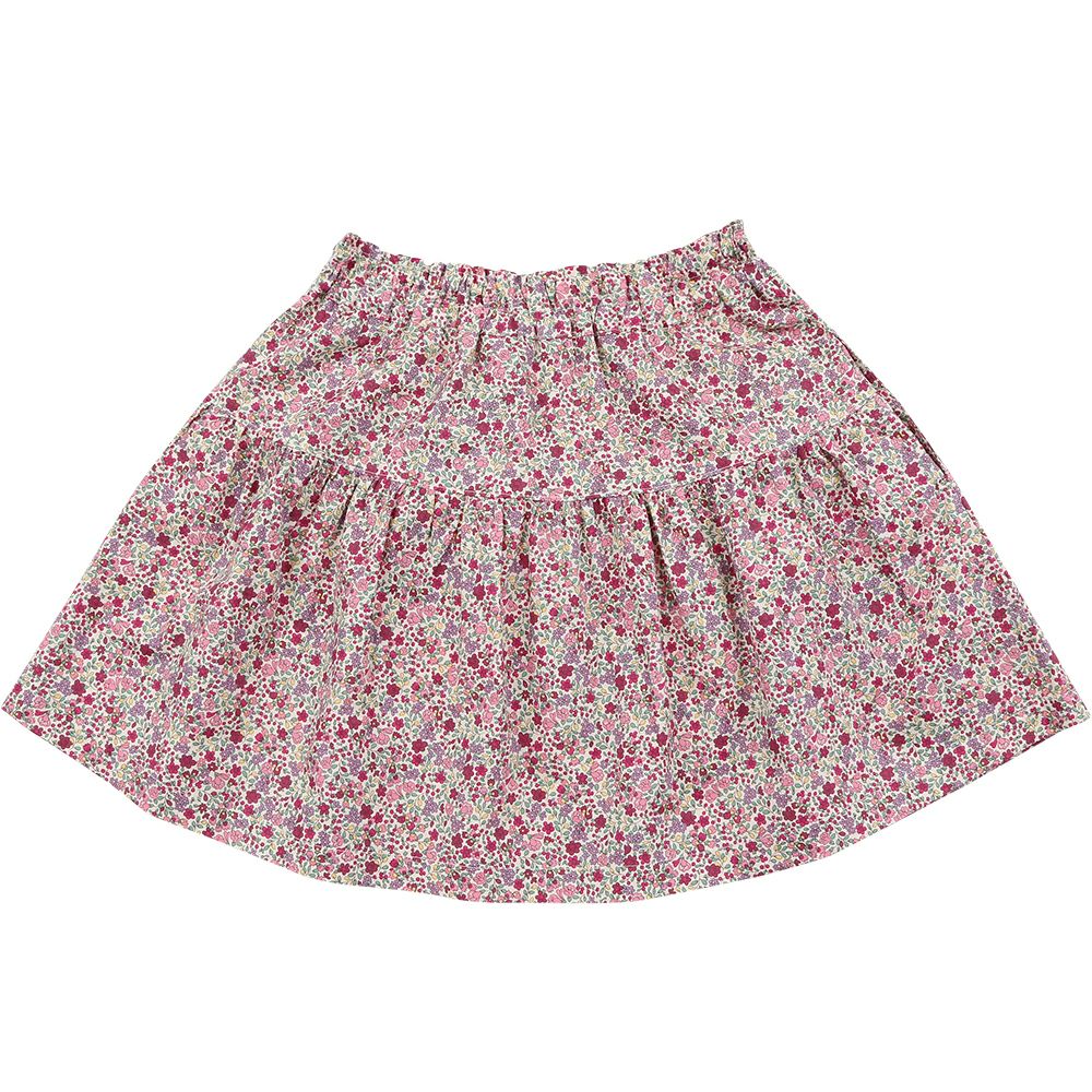 Children's clothing girl 100 % floral gather skirt with floral ribs pink (02) back