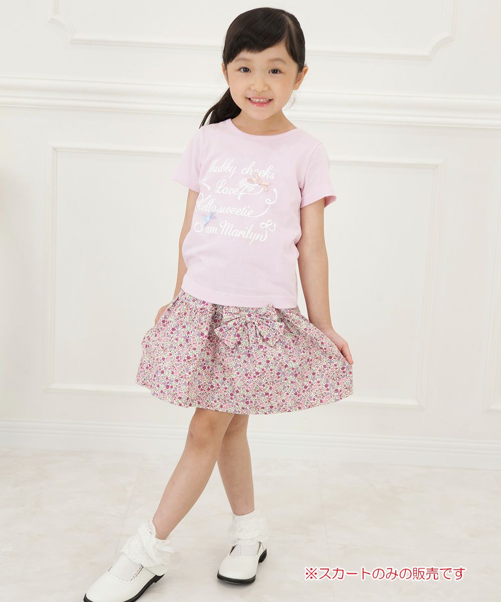 Children's clothing girl 100 % cotton gathering with floral gathered cart pink (02) model image whole body
