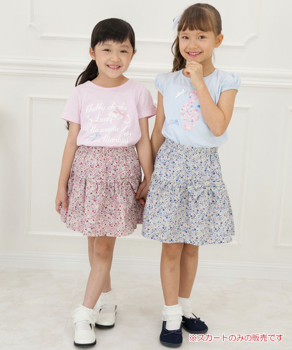Children's clothing girl 100 % cotton gathering with floral pattern gather skirt pink (02) model image 1