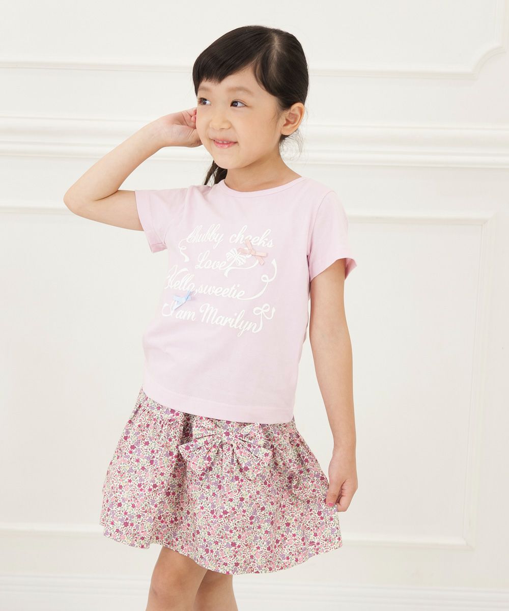 Children's clothing girl 100 % cotton gathering with floral pattern gather skirt pink (02) model image 2