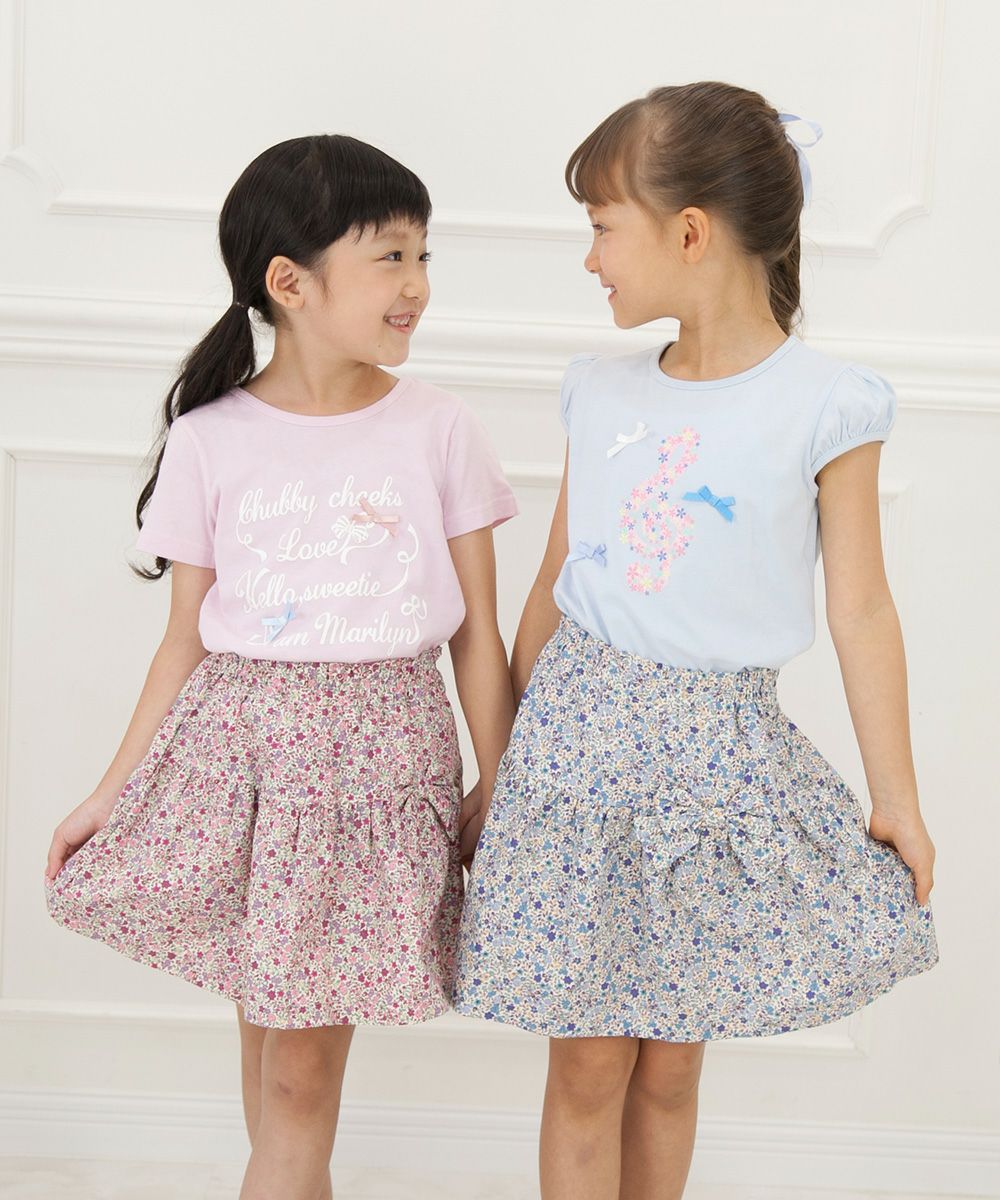 Children's clothing girl 100 % cotton gathering with floral pattern gather skirt pink (02) model image 4