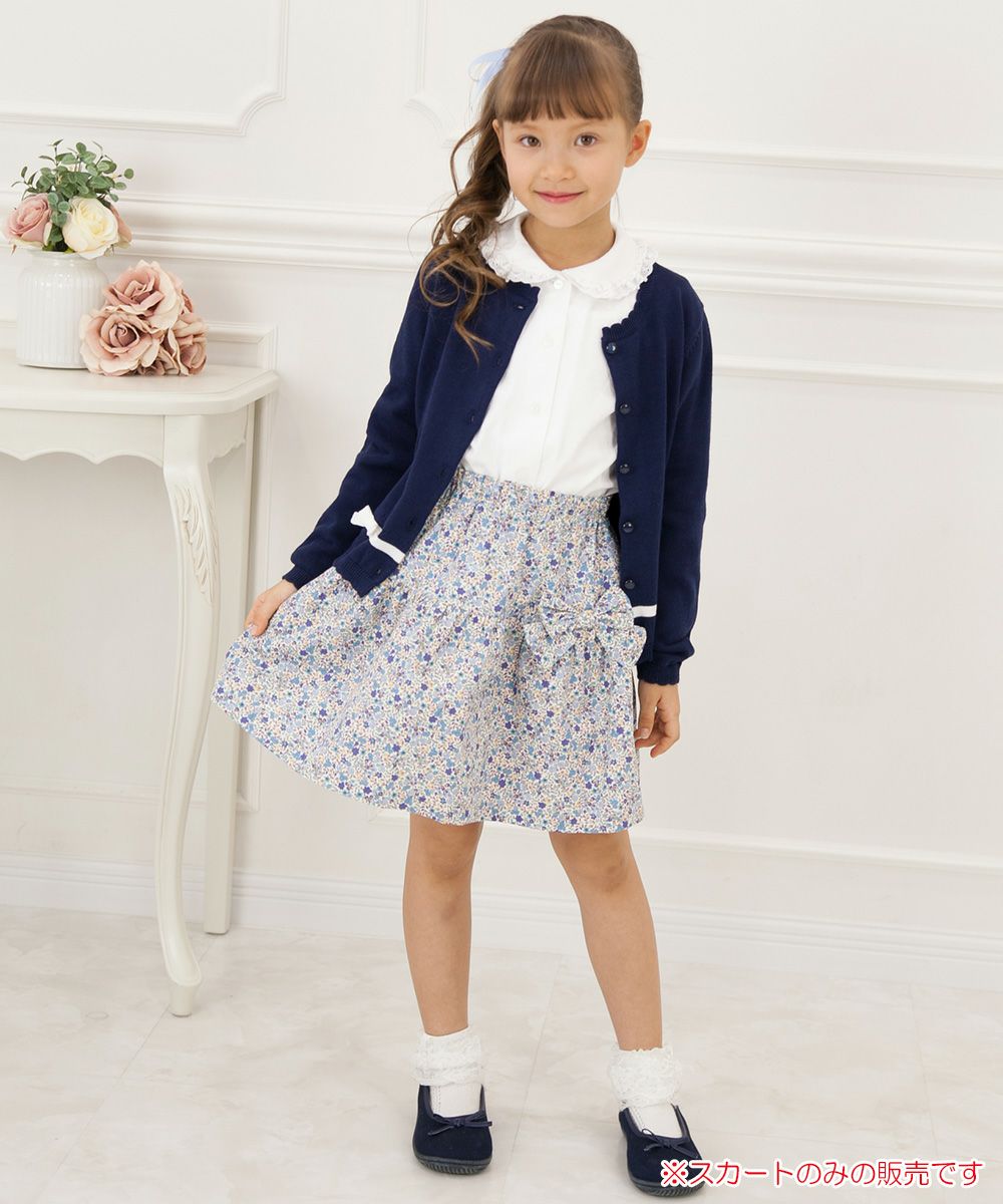 Children's clothing girl 100 % cotton gathering with floral gather skirt blue (61) model image whole body