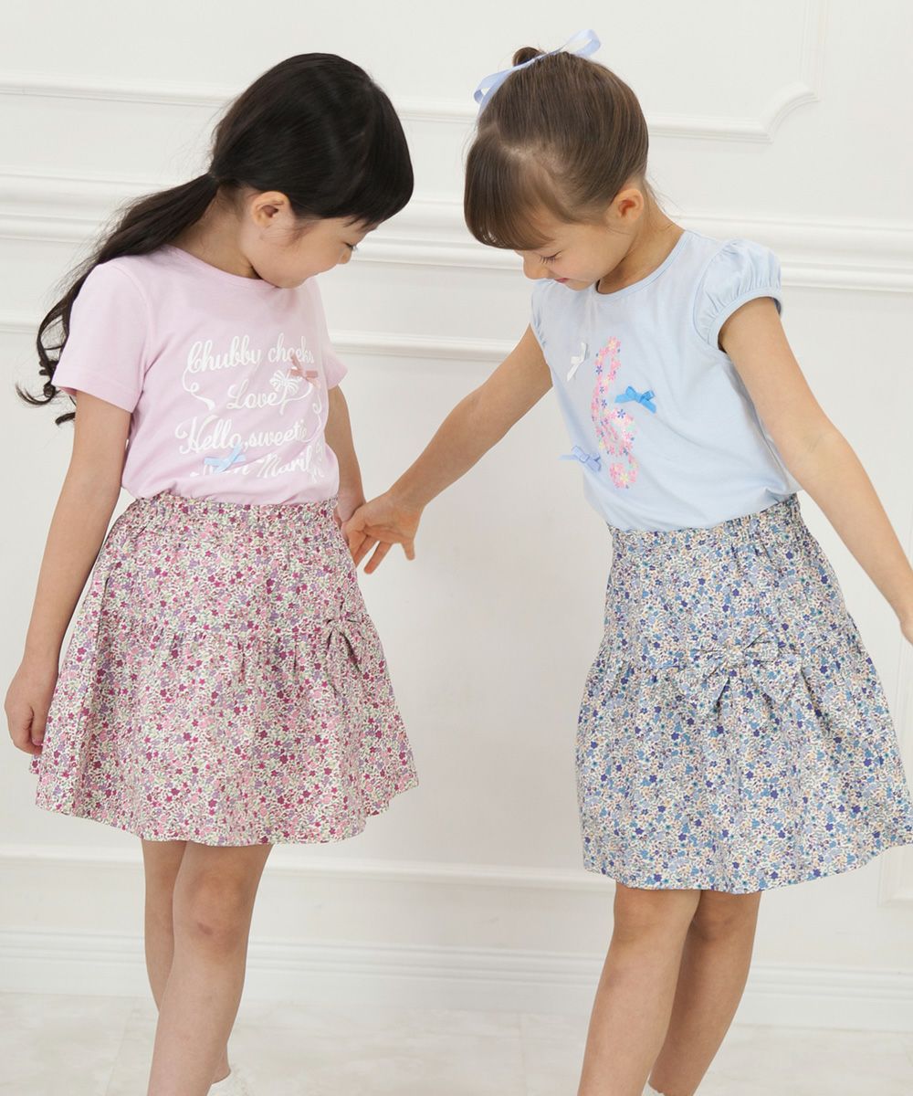 Children's clothing girl 100 % cotton gathering with floral gather skirt blue (61) model image 2