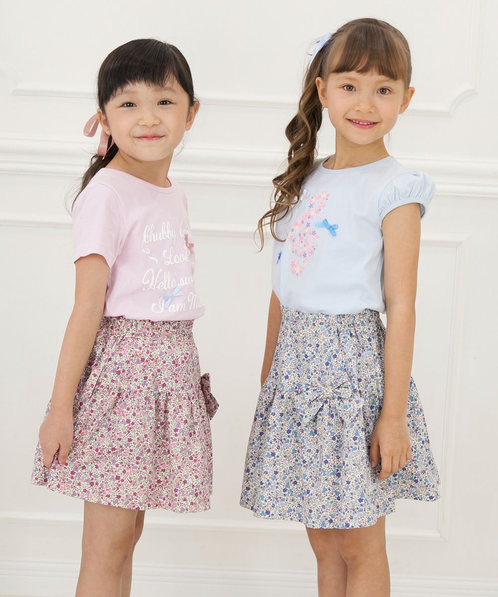 Children's clothing girl 100 % cotton gathering with floral gather skirt blue (61) model image 3