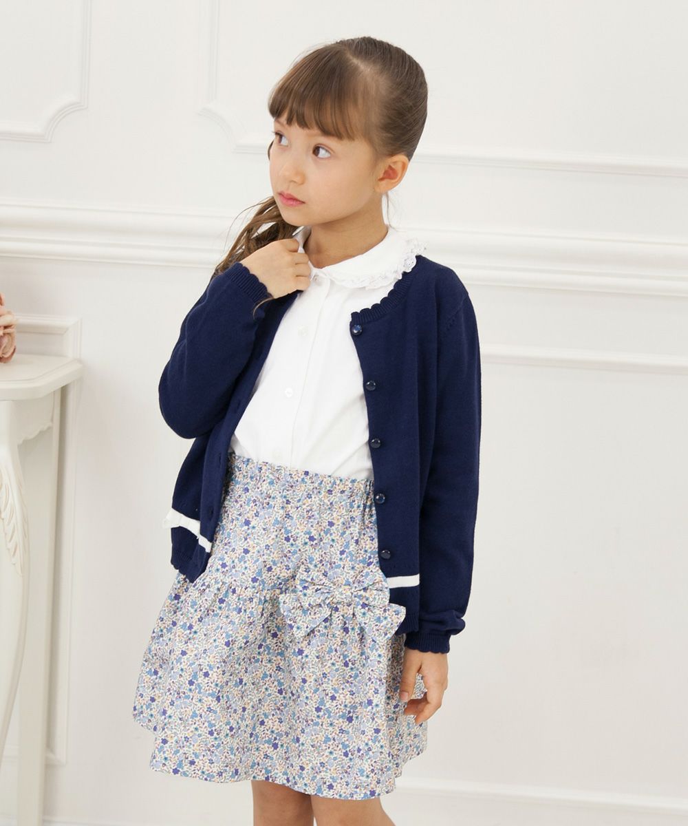 Children's clothing girl 100 % cotton gathering with floral gather skirt blue (61) model image 4