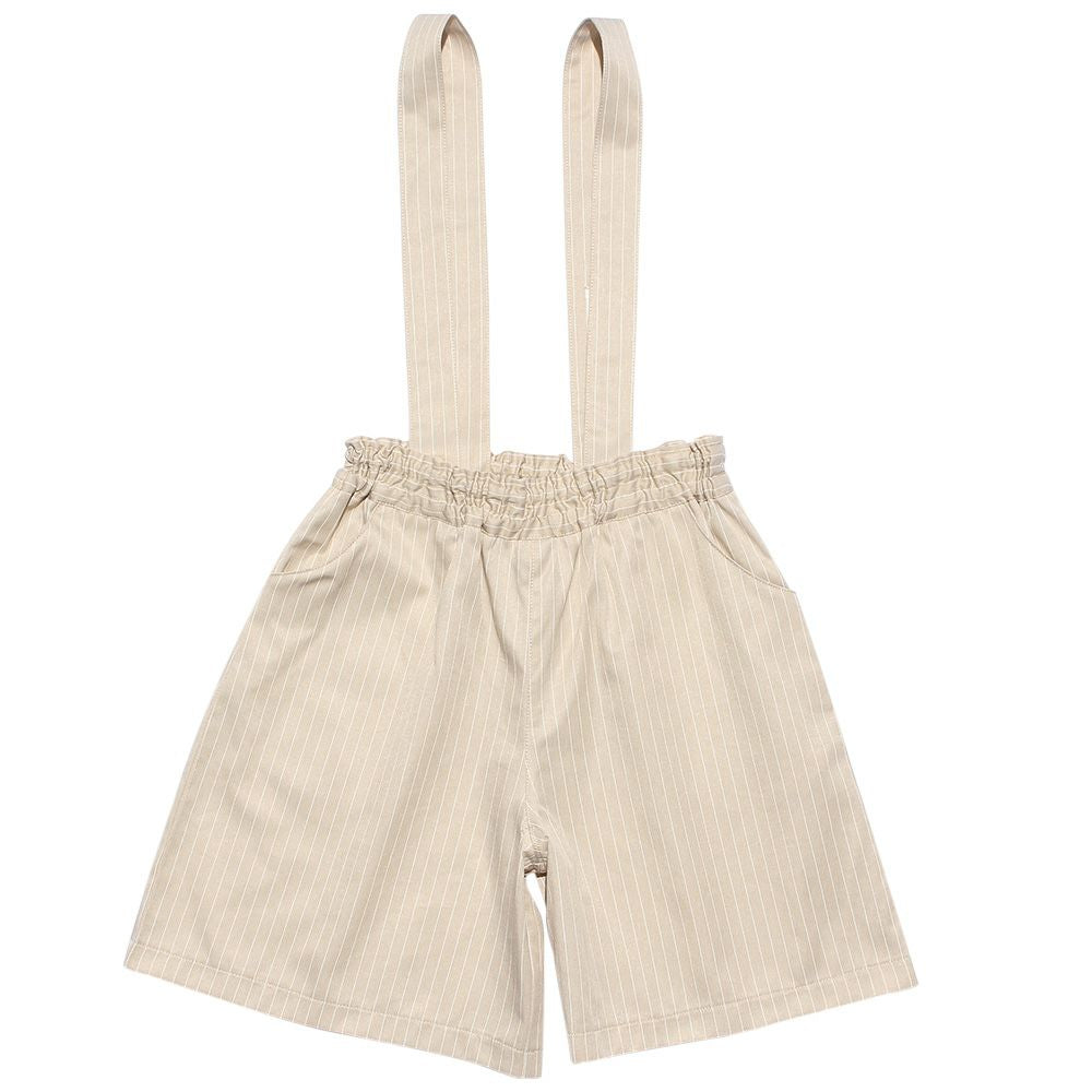 Stripe pattern culottes with suspenders Beige front