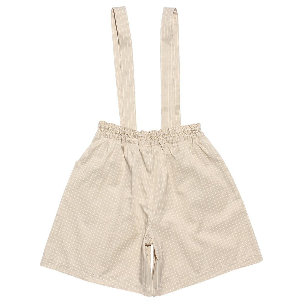 Stripe pattern culottes with suspenders Beige back