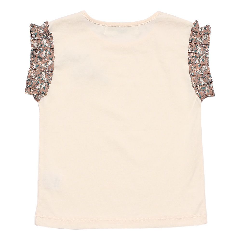 100 % cotton T-shirt with floral pleated sleeve and ribbons Pink back