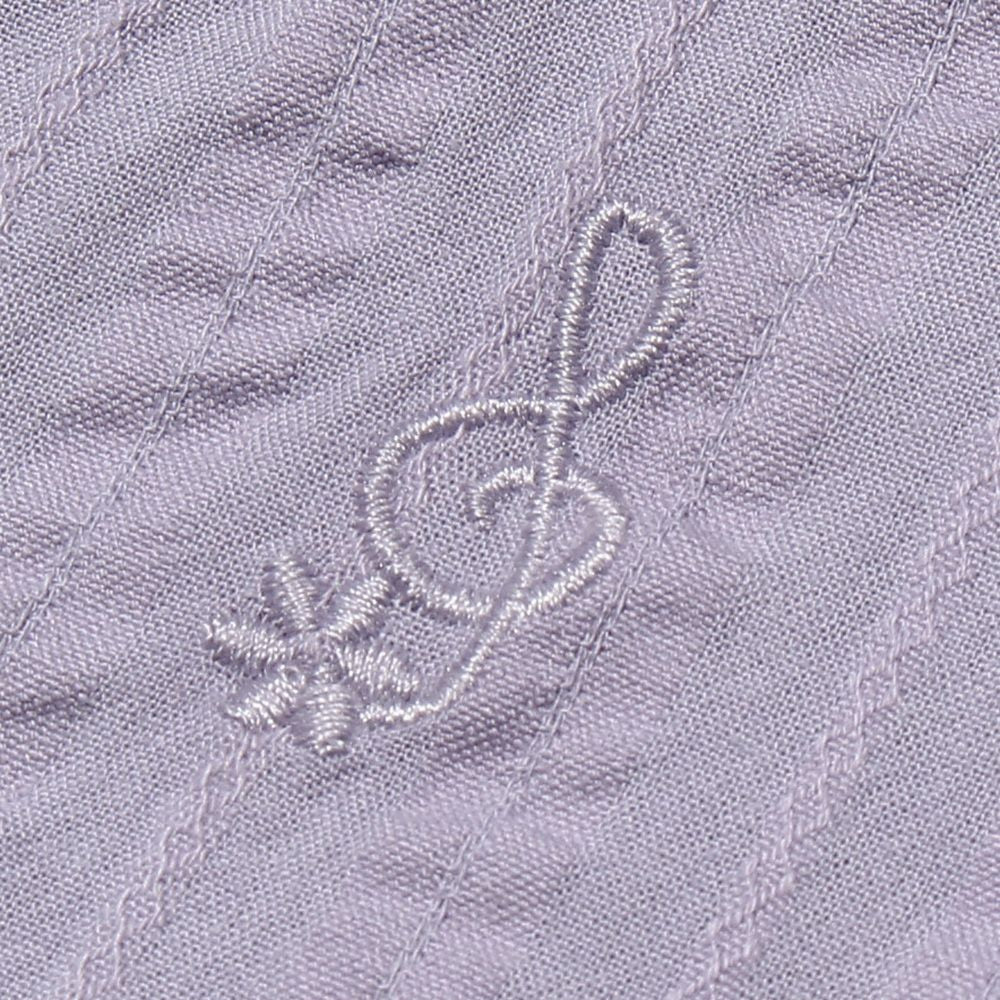 100 % cotton shirred dress with music note embroidery Purple Design point 1