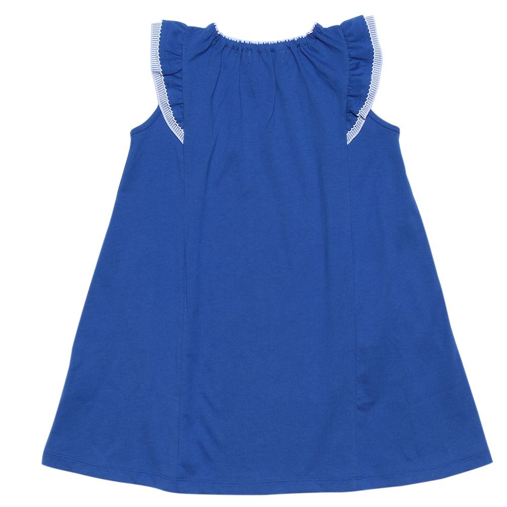 A -line dress with frilled shoulders Blue back