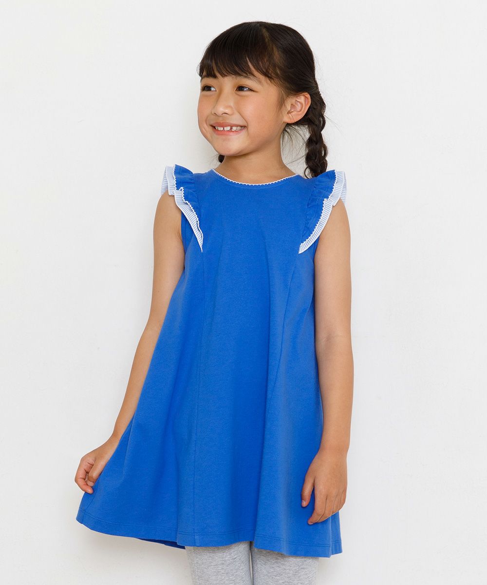 A -line dress with frilled shoulders Blue model image up