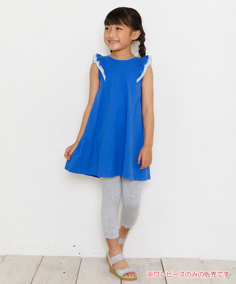 A -line dress with frilled shoulders Blue model image whole body