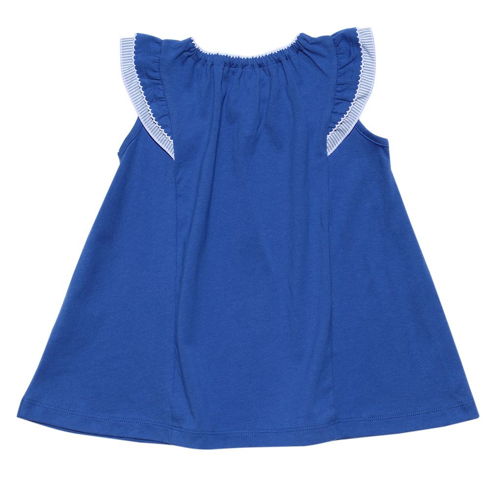 Baby size A -line dress with frilled shoulders Blue back