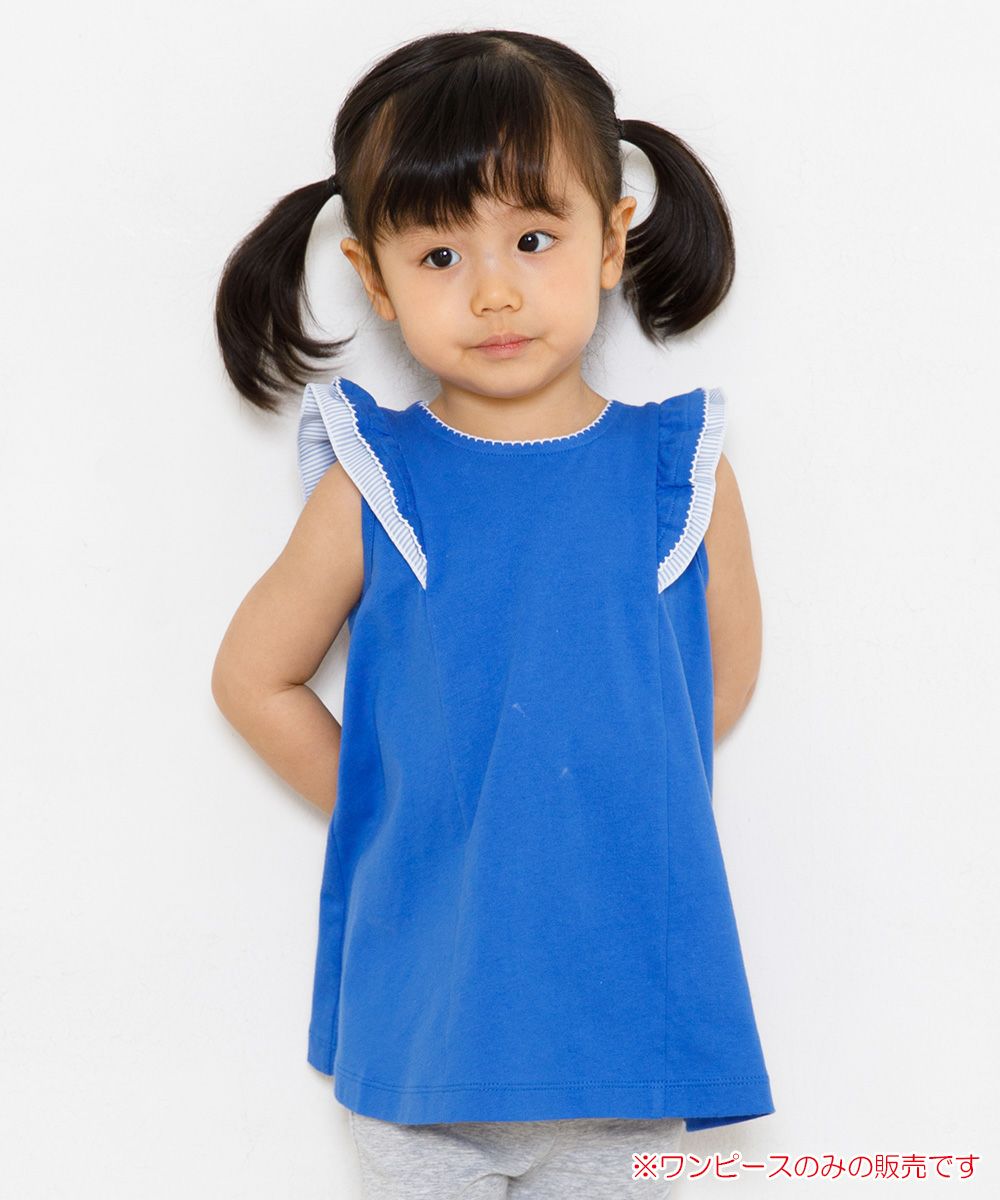 Baby size A -line dress with frilled shoulders Blue model image up