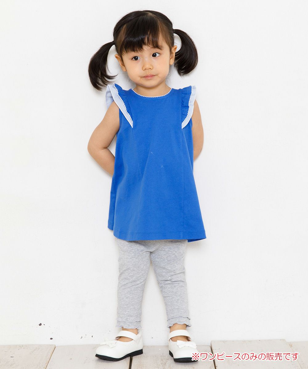 Baby size A -line dress with frilled shoulders Blue model image whole body